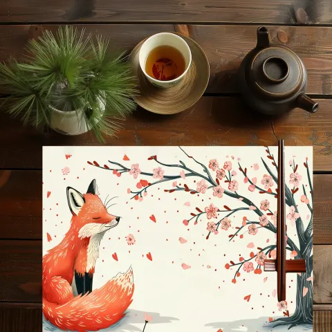 Kawaii Japanese Red Fox Dining Table Placemat