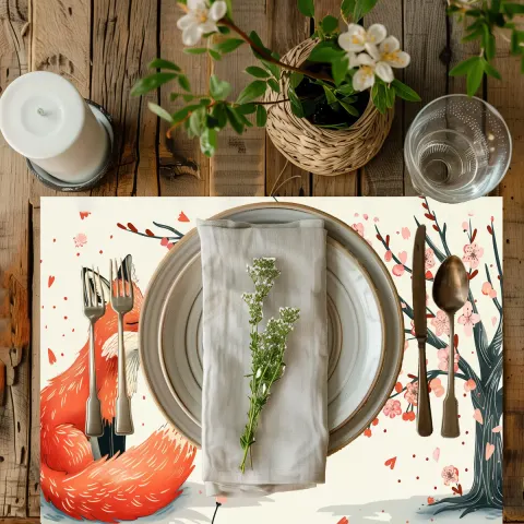 Kawaii Japanese Red Fox Dining Table Placemat, view 3