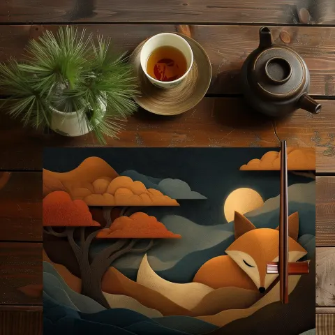 Kawaii Sleeping Japanese Red Fox Placemat
