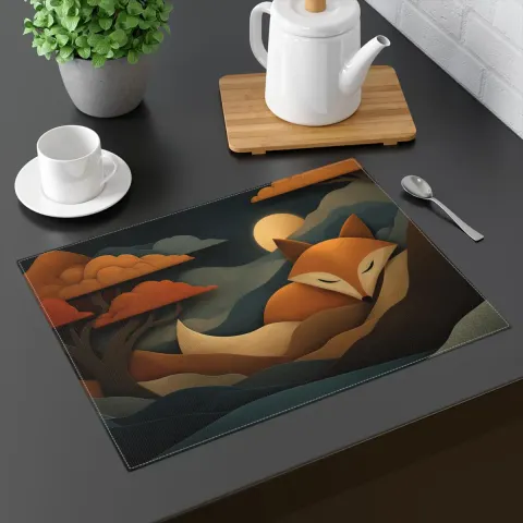 Kawaii Sleeping Japanese Red Fox Placemat, view 2