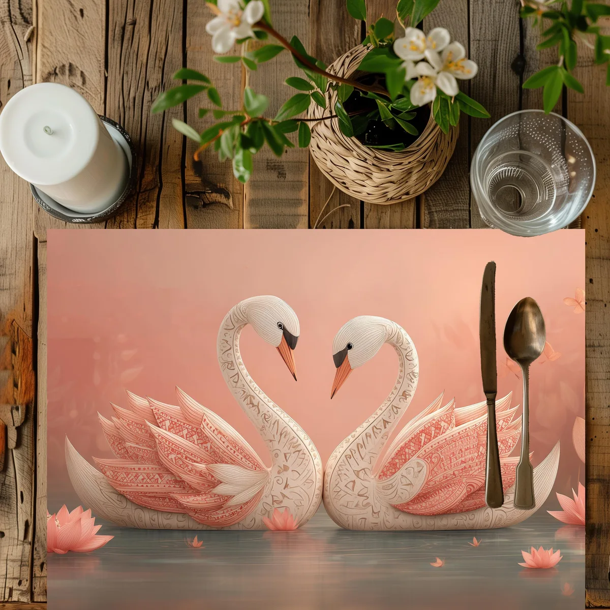 Kawaii Swans Cotton Placemats: Elegant Dining Table Decor