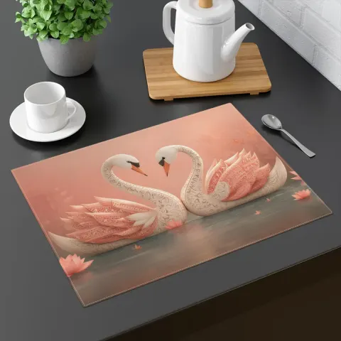 Kawaii Swans Cotton Placemats: Elegant Dining Table Decor, view 2