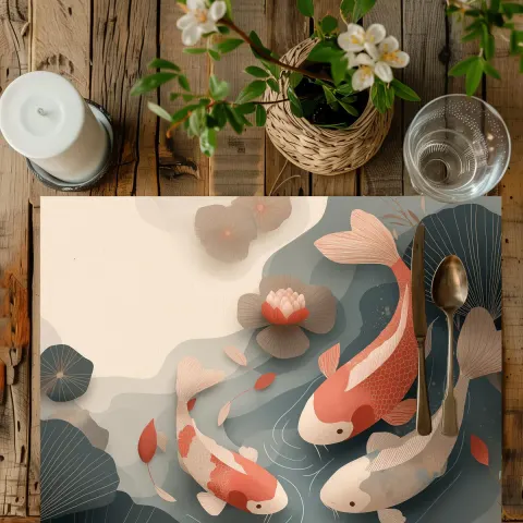 Koi Fish Pond Placemats: Japanese Dining Table Decor