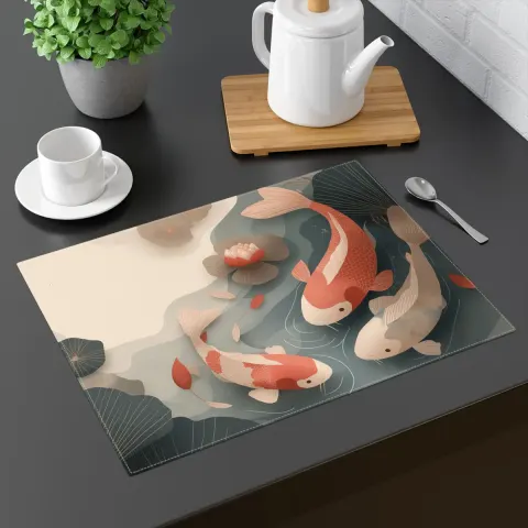 Koi Fish Pond Placemats: Japanese Dining Table Decor, view 2