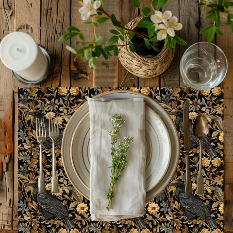 Medieval Floral Crow Dining Table Placemat