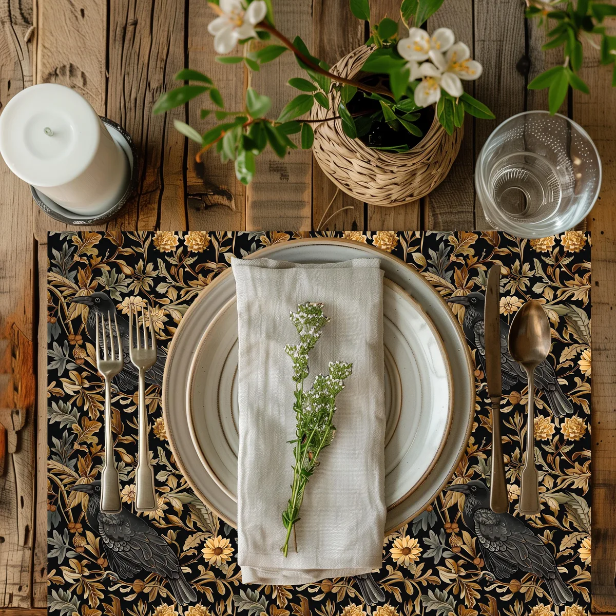Medieval Floral Crow Dining Table Placemat