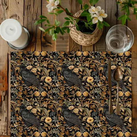 Medieval Floral Crow Dining Table Placemat, view 2