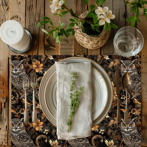 Medieval Floral Owl Dinner Placemat, view 3