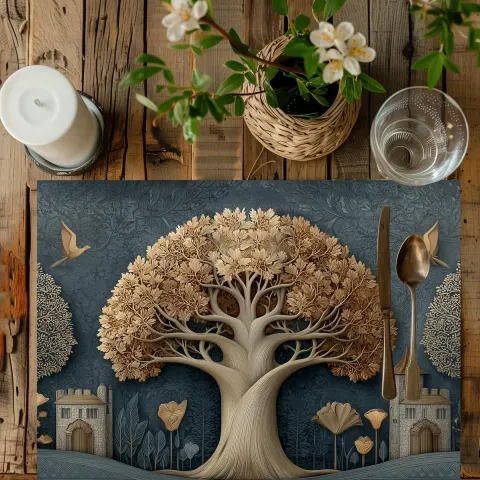 Medieval Oak Cottagecore Art on a 14x18" Cotton Dining Placemat
