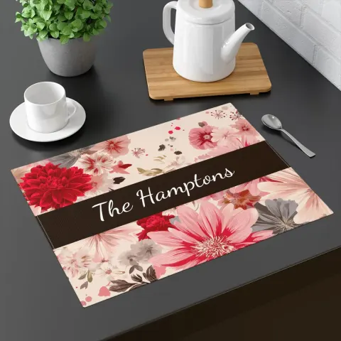 Personalized Japanese Floral Placemat: Custom Family Dining Table Decor, view 2