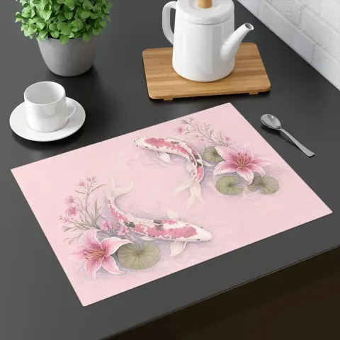 Pink Koi Fish Floral Placemat