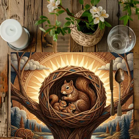 Squirrel Nest Forest Art Dining Table Placemat
