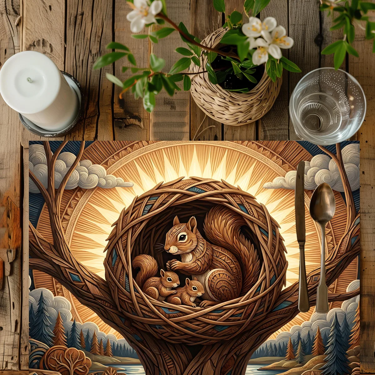 Squirrel Nest Forest Art Dining Table Placemat