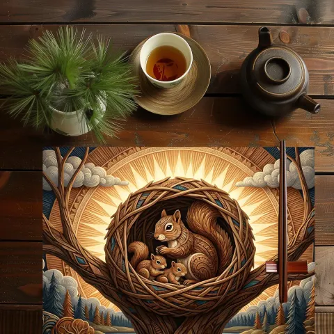 Squirrel Nest Forest Art Dining Table Placemat, view 3