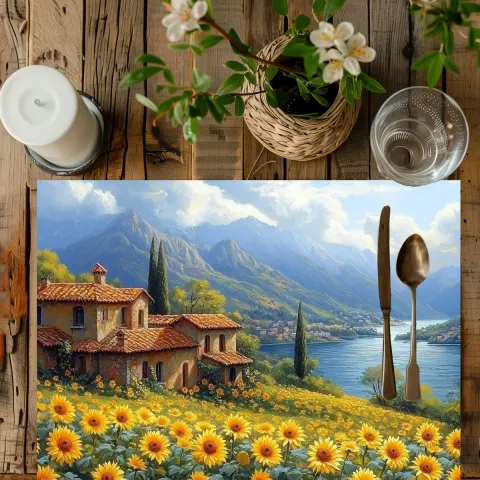 Sunflower Tuscany Placemat: Mediterranean Cottage Table Decor