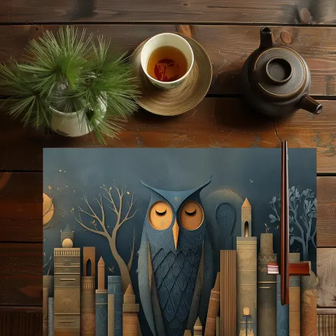 Whimsical Owl and Books Dining Placemat, view 2