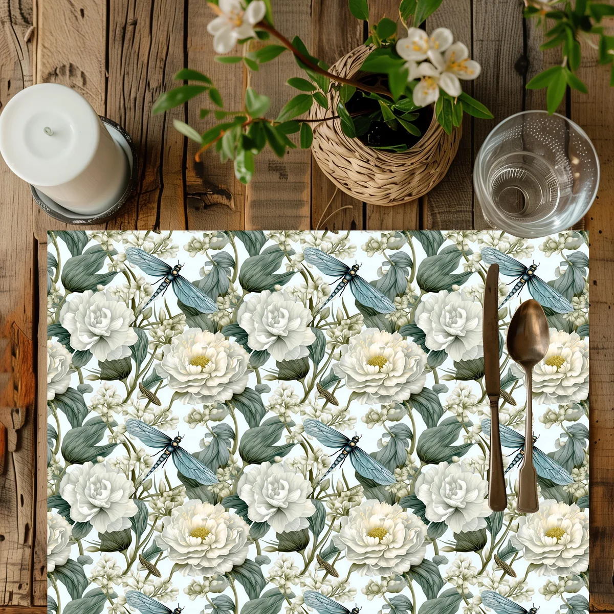 William Morris Inspired Floral Dragonfly Dining Table Placemat