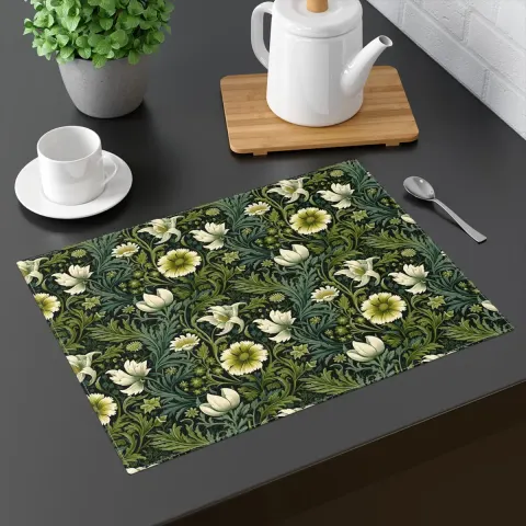William Morris Inspired Green Floral Dining Table Placemat, view 2