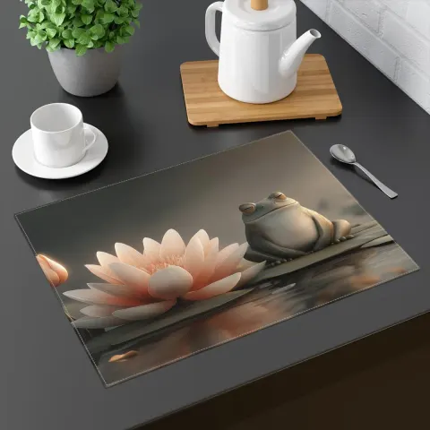 Zen Frog Pond Placemat: Japanese Lotus Design, view 2