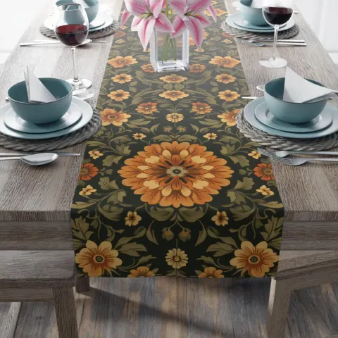 Art Nouveau Flower and Plant Pattern Polyester Table Runner