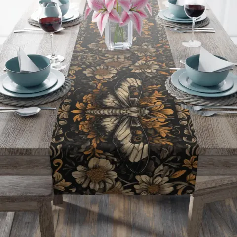 Art Nouveau Moth Table Runner: Floral Cottagecore Decor