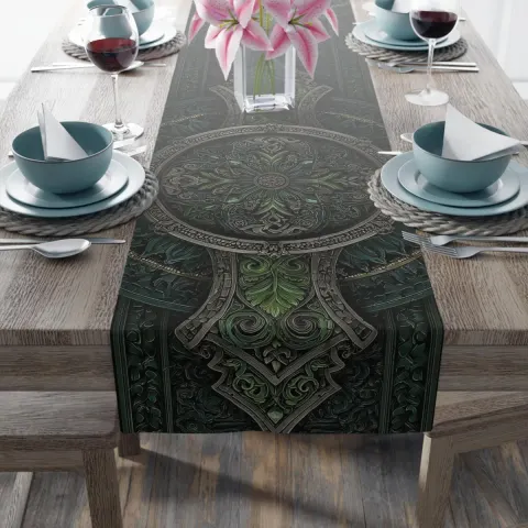 Celtic Green Patterned Polyester Table Runner