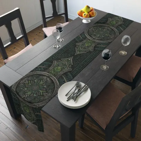 Celtic Green Patterned Polyester Table Runner, view 2