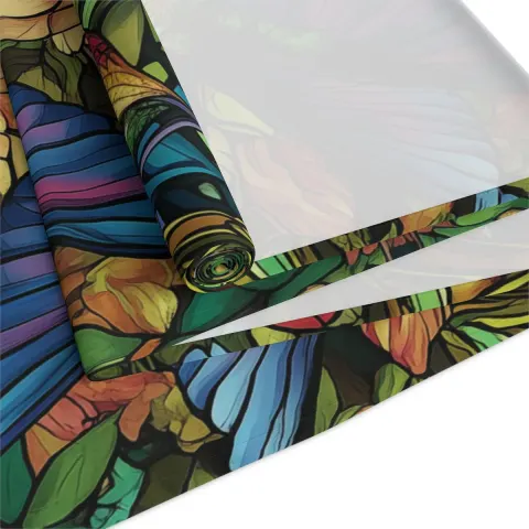 Colorful and Hummingbirds in Look of Stained Glass Polyester Table Runner, view 3