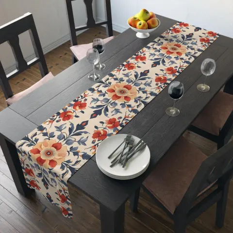 Whimsical Colonial Floral Pattern Polyester Table Runner, view 2