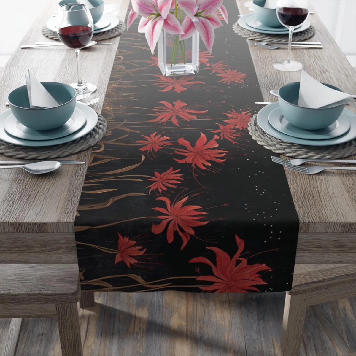 Gothic Red Spider Lilies Table Runner