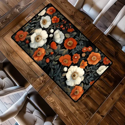 Short Table Runner Featuring Art Nouveau Inspired Floral Display