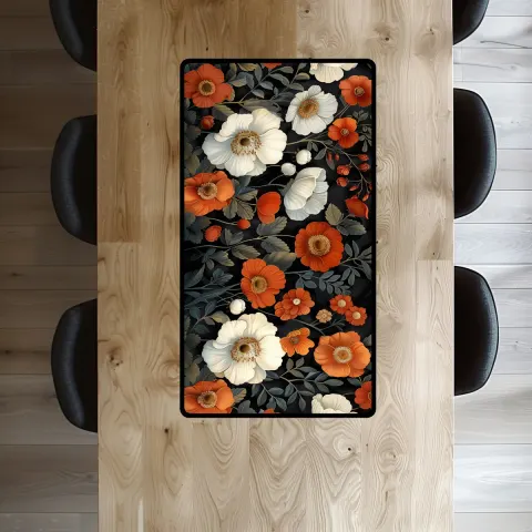 Short Table Runner Featuring Art Nouveau Inspired Floral Display, view 3