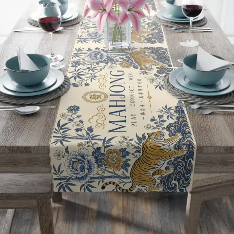 Tigers & Peonies Mahjong Table Runner