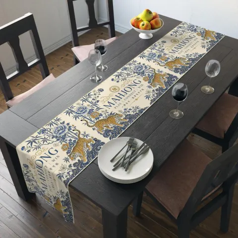 Tigers & Peonies Mahjong Table Runner, view 2