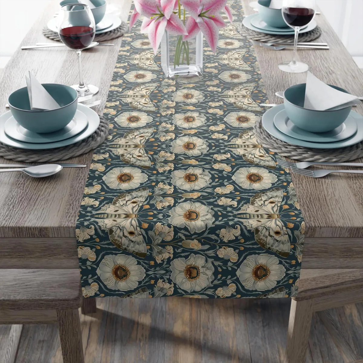 Heirloom Florals collection: William Morris Inspired Floral Moth Table Runner