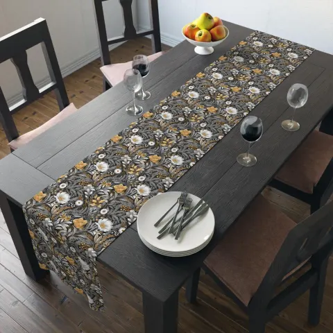 William Morris Inspired Floral Table Runner in Gray/Silver, view 2