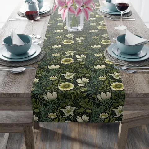 William Morris Inspired Flowers and Ferns Polyester Table Runner