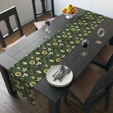 William Morris Inspired Flowers and Ferns Polyester Table Runner, view 2