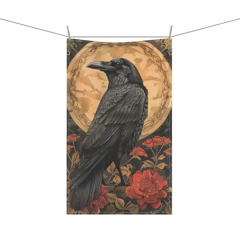 Gothic Raven Tea Towel: Black Bird Kitchen Decor