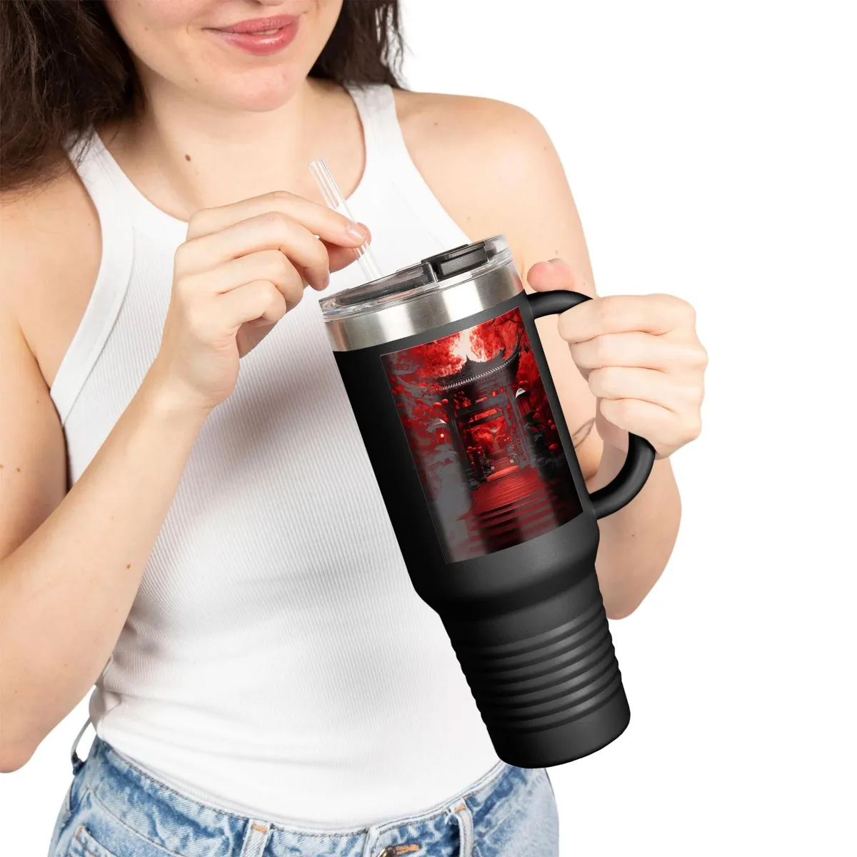 Black and Red Fantasy Japanese Tori Travel Mug