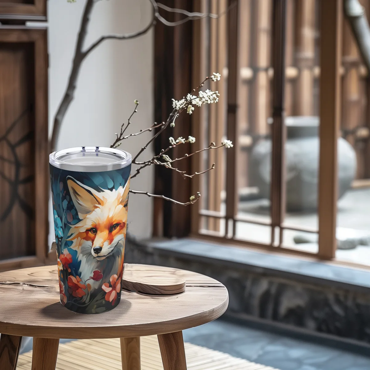 Japanese Red Fox Tumbler Travel Mug