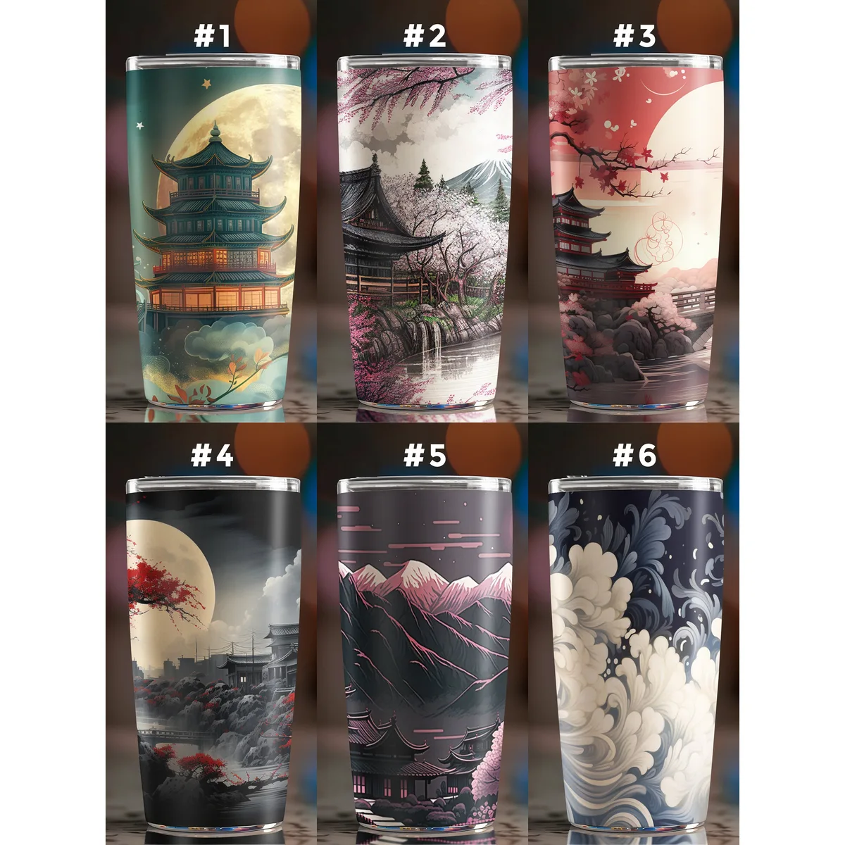 Stainless Steel Japanese Travel Tumbler Featuring Traditional Japanese Art Travel Mug