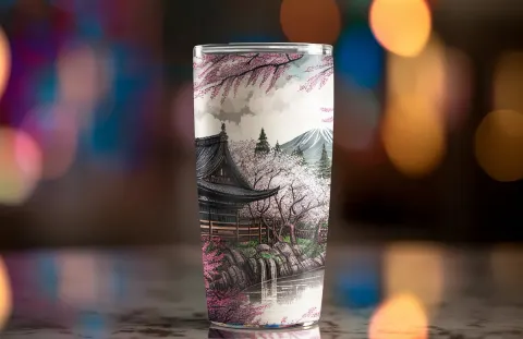 Stainless Steel Japanese Travel Tumbler Featuring Traditional Japanese Art Travel Mug, view 3